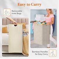 Panier à linge double 160L Panier en bambou pliable extra large 2 sections 2 doublures amovibles Sacs beiges pour le linge