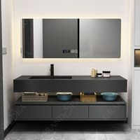 Armoire de salle de bain en marbre noir de style européen ensemble de vanité en pierre frittée de bain de 36 pouces avec comptoir suspendu double évier