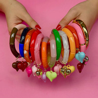 Perles tubulaires en résine Lucite bicolores dégradées, grande courbure, 31x8mm ; Perles en vrac pour bracelets, colliers et autres accessoires de bijouterie
