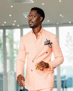 メンズスーツ ダブルブレスト ピークドラペル タキシード 新郎 結婚式 プロムパーティー スリムフィット ブレザー 2ピーススーツ カスタムメイド - Product Image 2