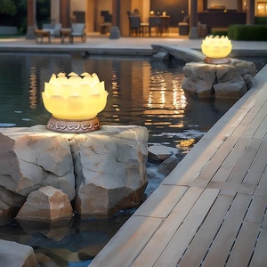 Exterior impermeable LED paisaje patio luces jardín decoración ambiente flor de loto lámpara <span class=keywords><strong>Solar</strong></span> con columna faros - Product Image 4