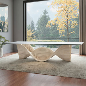 طاولة قهوة بقاعدة خشبية صلبة وسطح زجاجي بتصميم عصري لغرفة المعيشة وغرفة الطعام والمدخل - Product Image 2