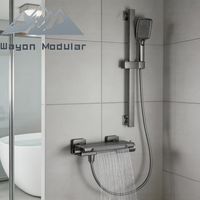 Système de douche thermostatique en cascade gris anthracite Wayon pour salle de bain préfabriquée