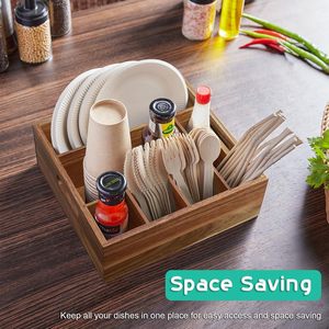 Nouveautés : Organisateur de couverts en bois d'acacia à 6 compartiments pour comptoir de cuisine - Product Image 6
