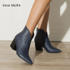 Coco Siliya – bottines pour femmes, bout pointu, talon épais, bottines roses à la mode, confortables pour un usage quotidien - Product Image 3