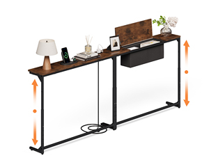 Mesa Consola <span class=keywords><strong>de</strong></span> Altura Ajustable con Carga Inalámbrica y Toma <span class=keywords><strong>de</strong></span> Corriente, Almacenamiento Abatible, Mesa Estrecha <span class=keywords><strong>de</strong></span> 2 Niveles para Entrada/Sofá - Product Image 1