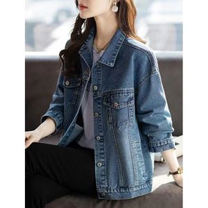 Veste de cowboy en jean mince et solide avec ceinture pour femmes, ample, <span class=keywords><strong>mi</strong></span>-<span class=keywords><strong>longue</strong></span> et décontractée pour le printemps, l'automne et l'hiver - Product Image 3
