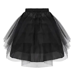 เด็ก 3 ชั้น Petticoat ไม่มี Hoop สีดำกระโปรงสาวตาข่าย Crinoline SLIP Underskirts สำหรับดอกไม้งานแต่งงานชุด