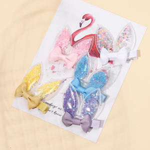 Venta caliente Pascua lentejuelas dulce bebé Orejas de conejo horquillas anudadas horquillas para fiesta de Pascua vacaciones Festival decoración suministros - Product Image 1
