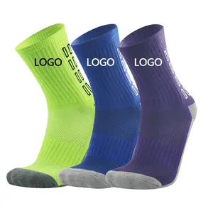 Meias de trampolim antiderrapantes para homens, meias esportivas de poliéster e algodão para futebol, meias coloridas com estampa personalizada