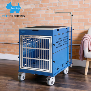 Cage de <span class=keywords><strong>transport</strong></span> pliable pour chien, approuvée par les compagnies aériennes, en aluminium, à quatre roues, à double étage, avec chariot empilable pour <span class=keywords><strong>avion</strong></span> - Product Image 1