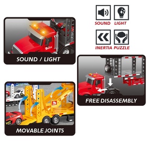 مجموعة ألعاب سيارات سباق وشاحنات نقل تعمل بالدفع والاحتكاك مع أضواء وأصوات للأطفال - Product Image 3
