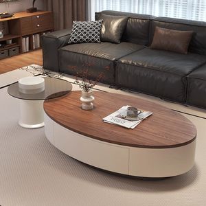 Set di <span class=keywords><strong>Tavolini</strong></span> <span class=keywords><strong>da</strong></span> Caffè e <span class=keywords><strong>Divano</strong></span> in Stile Nordico, Combinazione di 2 Pezzi, Tavolo Laterale e Centrale in Acciaio Inox con Finitura Effetto Legno per Hotel - Product Image 3