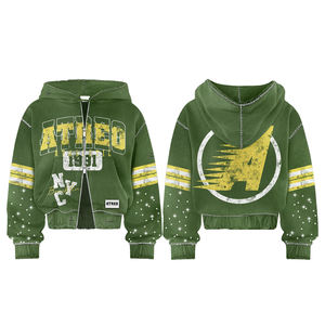 2025 Custom Sport Street Wear Rhinestone Hoodie Oversized Cropped Acid Wash Zip up Distressed Vintage Sweatpants and Hoodie <strong>Set</strong> - Product Image 6