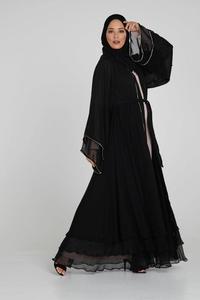 2020 abbigliamento islamico turco maniche aperte con volant in Chiffon a strati Abaya Kimono per donne musulmane - Product Image 4
