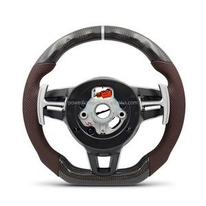 Volante Deportivo de Cuero Marrón con Fibra de Carbono y Múltiples Botones Compatible con <span class=keywords><strong>Porsche</strong></span> Panamera Cayenne <span class=keywords><strong>Macan</strong></span> 911 718 - Product Image 2