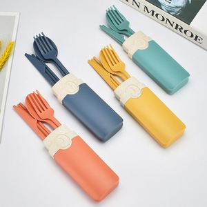 Ensemble de couverts en paille durable, quatre pièces, couteau, fourchette, cuillère, baguettes, design minimaliste, voyage en plein air, camping, cadeau portable - Product Image 3