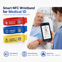 Bracelet médical personnalisé NFC RFID en PVC pour l'identification des patients, les coordonnées d'urgence, les informations d'allergies, les soins hospitaliers avec logo