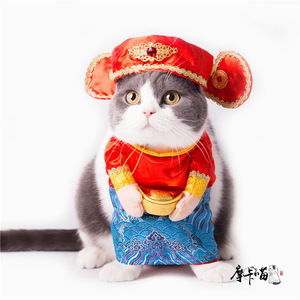 Costume amusant pour animaux de compagnie, tenue du Dieu de la Richesse, costume rouge Tang pour chats et chiens, vêtements décoratifs pour festivals, vêtements d'hiver - Product Image 1