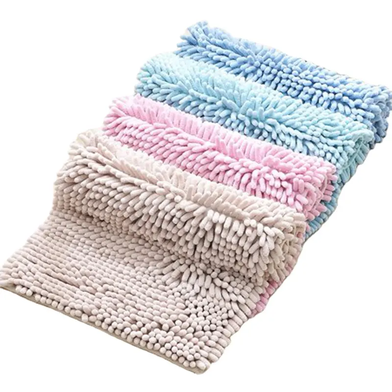 Long pile shaggy anti slip microfiber chenille bath room rug mat