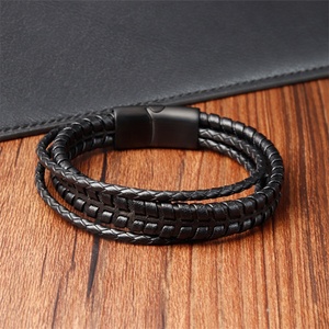 Wholesale Leather Cuff Bracelet <b>Bangles</b> Stainless Steel Clasp Genuine Leather Bracelet Multi-Layer Braided <b>Mens</b> Leather Bracelet - Product Image 5