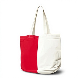 Eco Friendly 2026 Model Canvas Shopping <b>Bag</b> Red And <b>White</b> Color Block Large Size Shoulder Handle Daily Use Tote <b>Bag</b> - Product Image 1