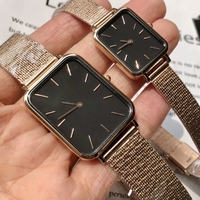 Montres de couple originales de marque DW, design minimaliste et simple, carrées, en acier inoxydable avec bracelet milanais