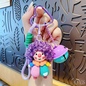 QYS Cartoon Curly Clown Plush Keychain Funny Fur Doll <b>Bag</b> Charm Cute <b>Key</b> <b>Ring</b> Gift - Product Image 1