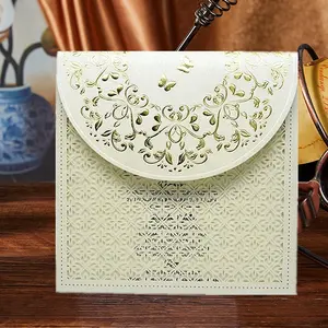 Laser Cut Uitnodigingen Met Enveloppen, Hollow Bloemen & Gold Foil Ontwerp Uitnodiging Papieren Kaart Blank Printable Voor Engagement Party