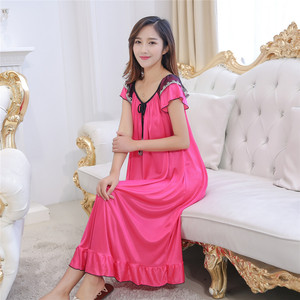 Factory Direct Summer Loose Fit Silk Sleepwear for Plus Size Women Ice Silk Sexy <strong>Nightdress</strong> with <strong>Knee</strong> <strong>Length</strong> Knitted Dress