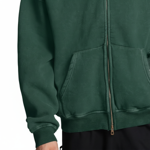 เสื้อมีฮู้ดสำหรับผู้ชายผ้าซักกรดพลอยเทียมปักโลโก้ผ้าเฟรนช์เทอร์รี่สไตล์สตรีทแวร์เสื้อมีซิปรูด - Product Image 6