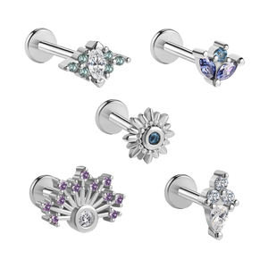 Groothandel Roestvrij Staal <span class=keywords><strong>Labret</strong></span> Lip Piercing Zilver Pvd Vergulde Kleur Zirkoon Platte Achterkant <span class=keywords><strong>Studs</strong></span> - Product Image 3