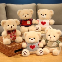 Ours en peluche confortable de 30 cm, assis, en peluche moelleuse, recouvert d'un pull, ours en peluche en forme de cœur pour la Saint-Valentin