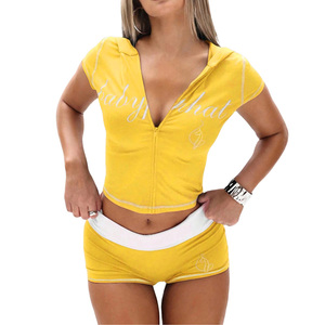 Günlük Kadın İki Parça Takım Crop Kapüşonlu Üst ve Kısa Şort Baskılı Yazlık Kısa Kıyafet Örgü 2 Parça Takım Kadın Giyim - Product Image 6