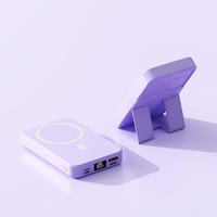 Mini Power Bank Magnétique Sans Fil 10000 mAh, Chargeur Portable avec Support Pliable