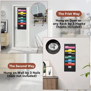 Black Hanging Wall <b>File</b> <b>Organizer</b> 6 Pockets Over Door Storage Office <b>Organizer</b> Oxford Material Hook Type - Product Image 4