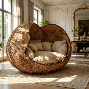 Fauteuil de salon texturé en coquille de noix de coco naturelle, en forme d'œuf, pour la décoration de salon de style Wabi Sabi - Product Image 2
