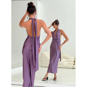 Produit de gros <span class=keywords><strong>Robe</strong></span> longue Maxi sans manches en satin à encolure plongeante et dos ouvert avec design trapèze pour femmes coupe ajustée - Product Image 5