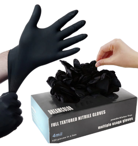 Logo-Bedruckte Strukturierte Finger Anti-Rutsch Atmungsaktive Langlebige Puderfreie 5MIL Dicke Sterile Touchscreen-Nitrilhandschuhe 9 Zoll - Product Image 1