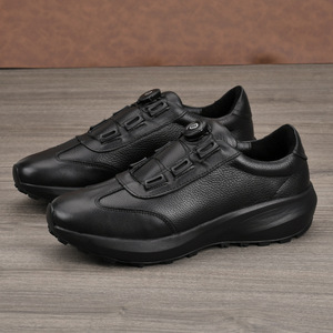 Chaussures de marche pour hommes en cuir véritable, bout rond, fermeture à boucle, semelle extérieure en caoutchouc respirante, chaussures décontractées blanches - Product Image 4