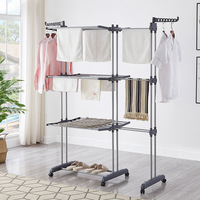 Tendedero de Ropa de 3 Niveles con Ruedas, Plegable, Expandible, Independiente, para Lavandería del Hogar