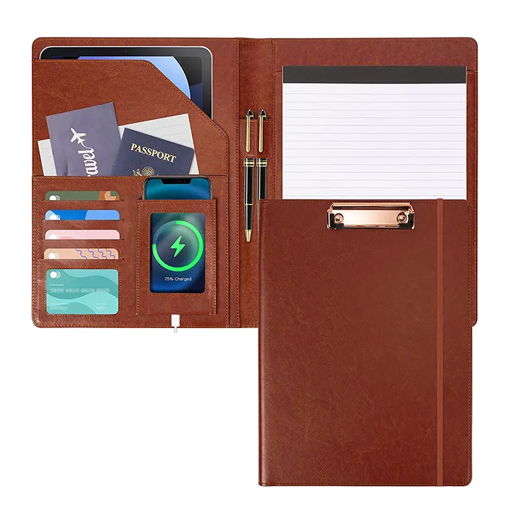 Brown Black Pink Leather Folder Clipboard Folio with Refillable Lines Notepad A4 Folder Leather Padfolio