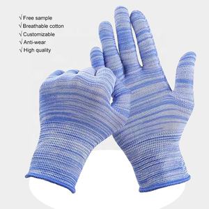 Guantes de algodón con rayas azules de cebra de calibre 13 de alta calidad, guantes de seguridad, guantes de trabajo de seguridad de nailon - Product Image 1