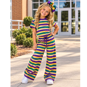 Ropa de Moda para Bebés y Niños Pequeños, Niñas y Niños, Estampado de Rayas Festivas, Seda de Leche, Spandex, Algodón Orgánico Suave, Venta al Por Mayor - Product Image 6