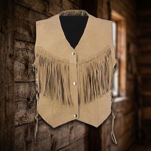 Chaleco de Cuero Genuino Estilo Motero para Mujer, Resistente al Viento, sin Cuello, con Botones Vintage y Decoraciones de Encaje, Diseño Único - Product Image 3