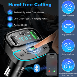 Simr W1 20W Modulateur <span class=keywords><strong>Bluetooth</strong></span> 5.3 mains libres, chargeur de voiture 2.4A, adaptateur double USB Type C, lecteur MP3 de voiture, <span class=keywords><strong>radio</strong></span> FM, émetteur FM - Product Image 2