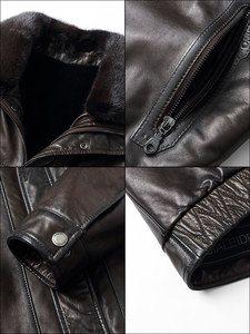 Giacca in Pelle <span class=keywords><strong>da</strong></span> <span class=keywords><strong>Uomo</strong></span> Formale con Cappuccio e Fodera in <span class=keywords><strong>Visone</strong></span>, Colletto Rovesciato, Chiusura a Cerniera, Impermeabile, Ecologica, per l'Inverno, Vendita all'Ingrosso - Product Image 4