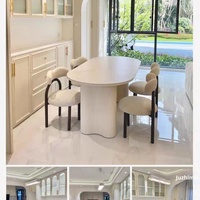 Table à manger ovale en bois massif de style italien, blanc crème, de luxe léger, avec chaises, idéale pour les petites maisons