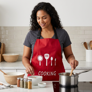 Delantal de Cocina Rojo Moderno con Texto y Gráficos de "COOKING" - Uniforme de Chef Unisex de Alta Calidad para Uso Diario - Product Image 3
