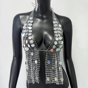 Women's Silver Rhinestone Mesh Halter <strong>Top</strong> <strong>Sparkly</strong> <strong>Vest</strong> Perfect for Clubs Festivals Raves and Night-out Looks - Product Image 3